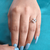 Floral Cluster Diamond Ring – Rose Gold & Silver Dual Tone