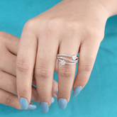 Dual Stone Wave Diamond Ring – Modern Rose Gold & Silver Design