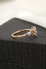 Delicate Floral Diamond Ring – Slim Gold Band