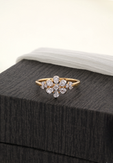 Delicate Floral Diamond Ring – Slim Gold Band