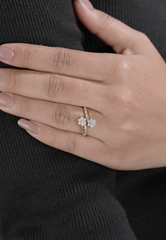 Dual Floral Diamond Ring – Elegant Gold & Silver Design
