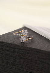 Dual Floral Diamond Ring – Elegant Gold & Silver Design