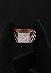 Men’s Rose Gold Diamond Cluster Ring – Rectangular Pavé Setting