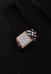 Men’s Rose Gold Diamond Cluster Ring – Rectangular Pavé Setting