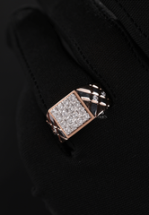 Men’s Rose Gold Diamond Cluster Ring – Rectangular Pavé Setting