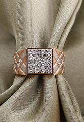 Men’s Rose Gold Diamond Cluster Ring – Rectangular Pavé Setting