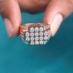 Rose Gold Honeycomb Diamond Cluster Ring for Men