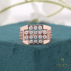 Rose Gold Honeycomb Diamond Cluster Ring for Men