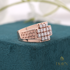 Rose Gold Honeycomb Diamond Cluster Ring for Men