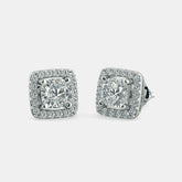 Cushion Halo Diamond Stud Earrings in White Gold – Timeless and Radiant