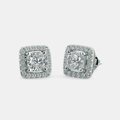 Cushion Halo Diamond Stud Earrings in White Gold – Timeless and Radiant