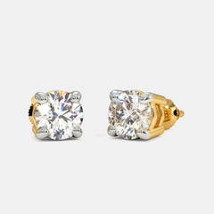 Classic Round Diamond Stud Earrings in Yellow and White Gold – Timeless and Versatile