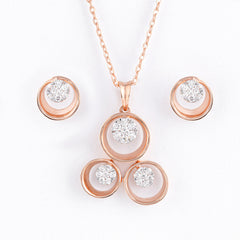 Blossoming Rose Gold Diamond Floral Pendant Set