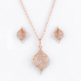 Geometric Leaf Rose Gold Diamond Pendant Set