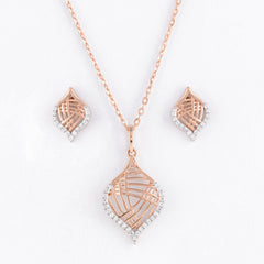 Geometric Leaf Rose Gold Diamond Pendant Set