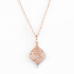 Geometric Leaf Rose Gold Diamond Pendant Set