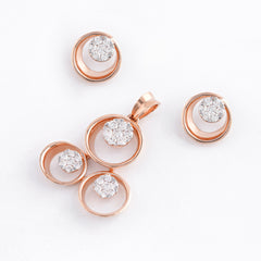 Blossoming Rose Gold Diamond Floral Pendant Set
