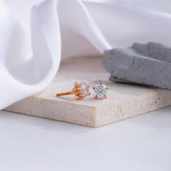 Six-Prong Diamond Stud Earrings with Rose Gold Setting