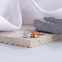 Six-Prong Diamond Stud Earrings with Rose Gold Setting