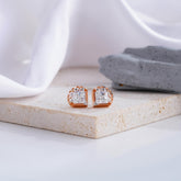 Half-Bezel Rose Gold Diamond Stud Earrings