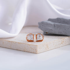 Half-Bezel Rose Gold Diamond Stud Earrings