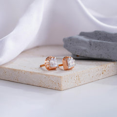 Half-Bezel Rose Gold Diamond Stud Earrings