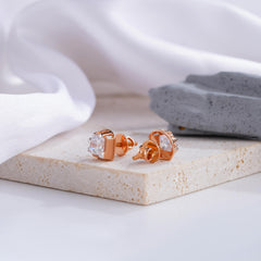 Half-Bezel Rose Gold Diamond Stud Earrings