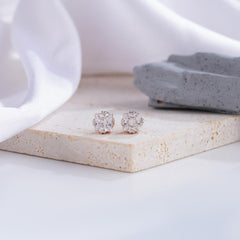 Radiant Square-Cut Diamond Stud Earrings in Rose Gold