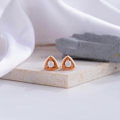 Triangular Bezel Set Rose Gold Diamond Stud Earrings