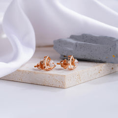 Triangular Bezel Set Rose Gold Diamond Stud Earrings