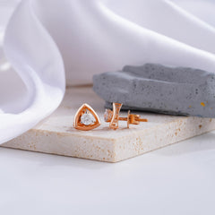 Triangular Bezel Set Rose Gold Diamond Stud Earrings