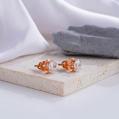 Timeless Round Brilliant Diamond Stud Earrings in Rose Gold