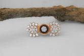 Elegant Black and Rose Gold Floral Diamond Statement Ring