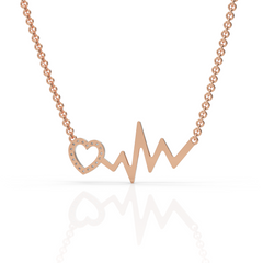 Heart Beat Zig Zag With Heart Round Cut Diamond Necklace