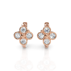 Bezel Setting Floral Diamond Hoop Earrings