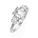 Three Stone Majestic Diamond Ring With Emerald Cut & Round Cut Diamond (1.50 CT. Emerald Cut)