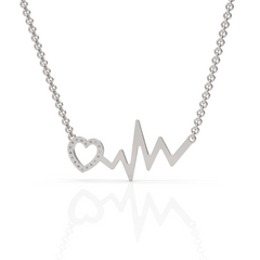 Heart Beat Zig Zag With Heart Round Cut Diamond Necklace