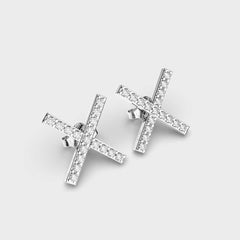 Diamond-Encrusted X-Shape Stud Earrings in White Gold – Modern and Stylish