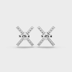 Diamond-Encrusted X-Shape Stud Earrings in White Gold – Modern and Stylish