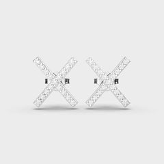 Diamond-Encrusted X-Shape Stud Earrings in White Gold – Modern and Stylish