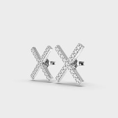 Diamond-Encrusted X-Shape Stud Earrings in White Gold – Modern and Stylish