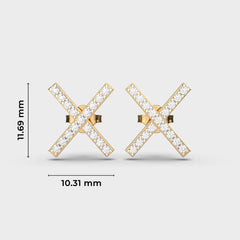 Diamond-Encrusted X-Shape Stud Earrings in White Gold – Modern and Stylish