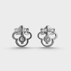 Butterfly and Circle Diamond Stud Earrings in White Gold – Playful and Elegant