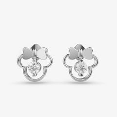 Butterfly and Circle Diamond Stud Earrings in White Gold – Playful and Elegant