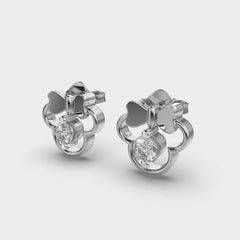 Butterfly and Circle Diamond Stud Earrings in White Gold – Playful and Elegant
