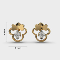 Butterfly and Circle Diamond Stud Earrings in White Gold – Playful and Elegant