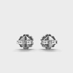 Hexagonal Floral Diamond Stud Earrings in White Gold – Elegant and Timeless