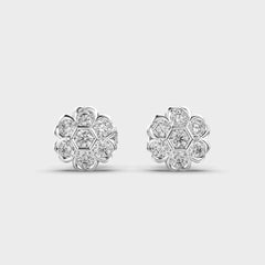 Hexagonal Floral Diamond Stud Earrings in White Gold – Elegant and Timeless