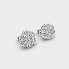Hexagonal Floral Diamond Stud Earrings in White Gold – Elegant and Timeless