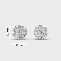 Hexagonal Floral Diamond Stud Earrings in White Gold – Elegant and Timeless
